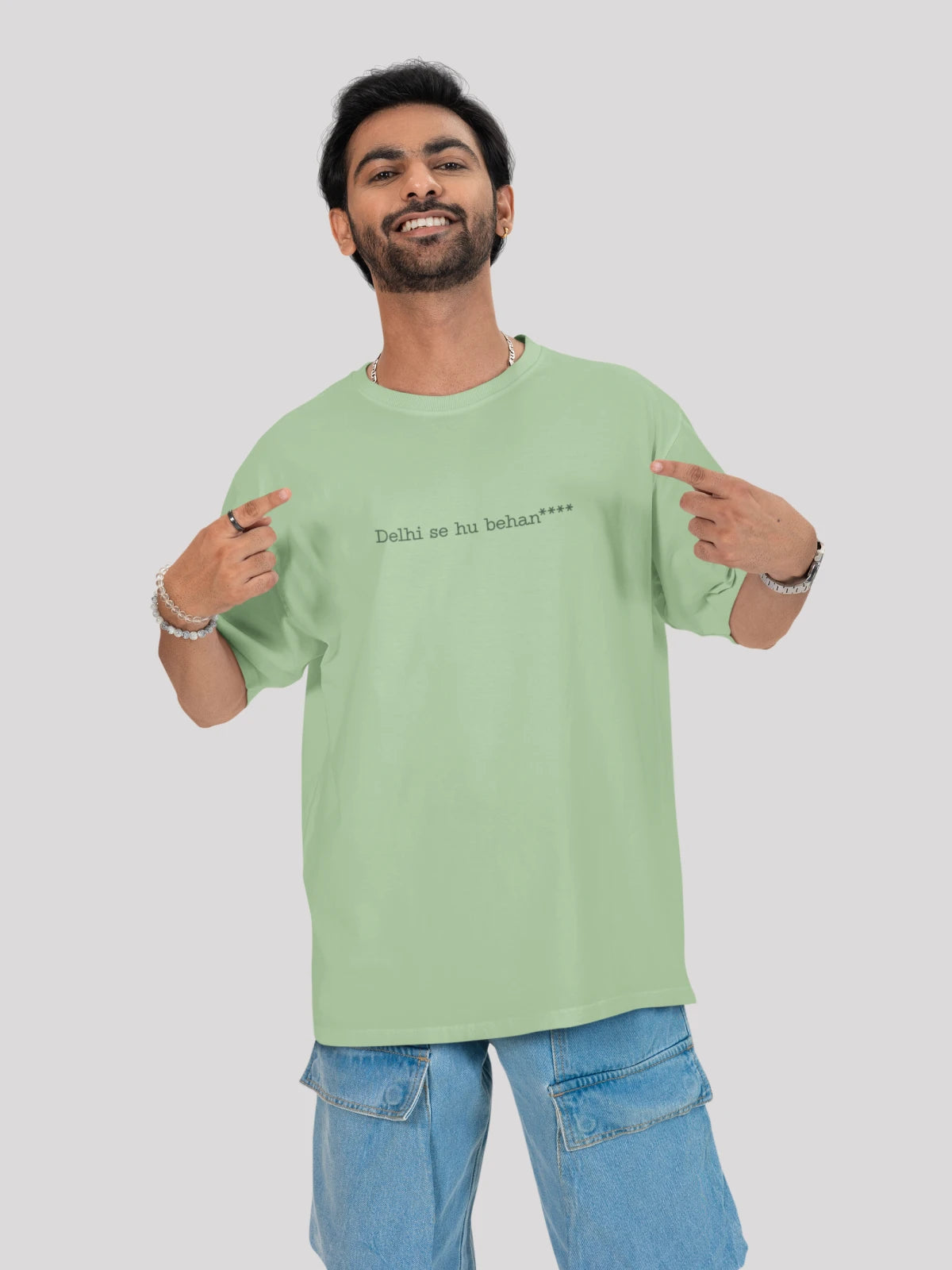 Delhi Se Hu: City-Themed Green Back Print Oversized T-shirt