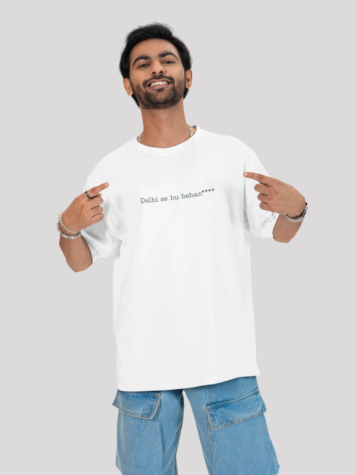 Delhi Se Hu: City-Themed White Back Print Oversized T-shirt