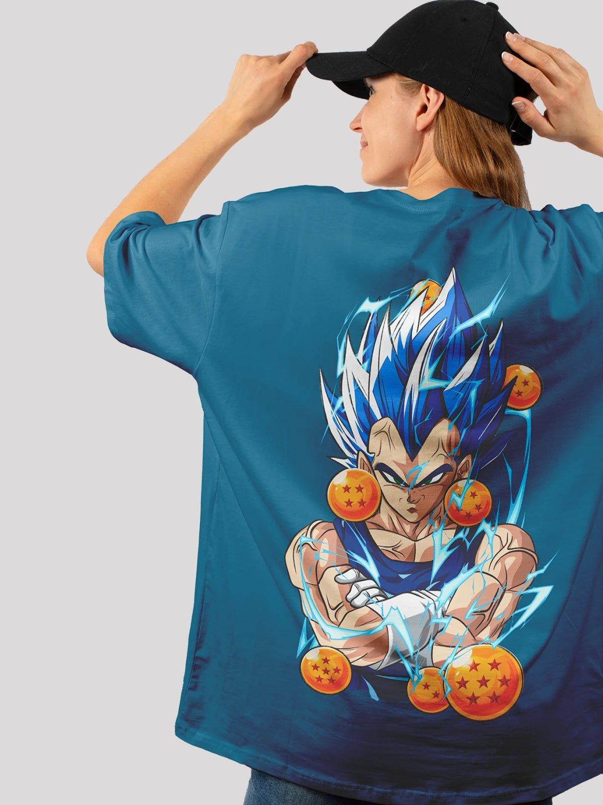 Vegeta Power Anime Unisex Oversized  T-shirt-Navy blue 