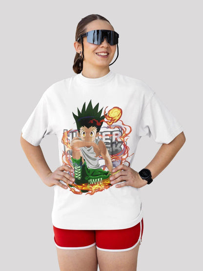 Gone crazy for GON Anime Unisex Oversized  T-shirt-White