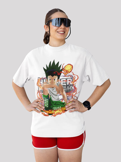 Gone crazy for GON Anime Unisex Oversized  T-shirt-White