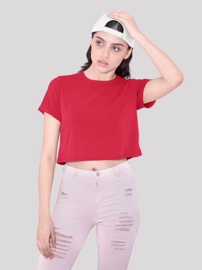 Red Plain Crop Top for Women