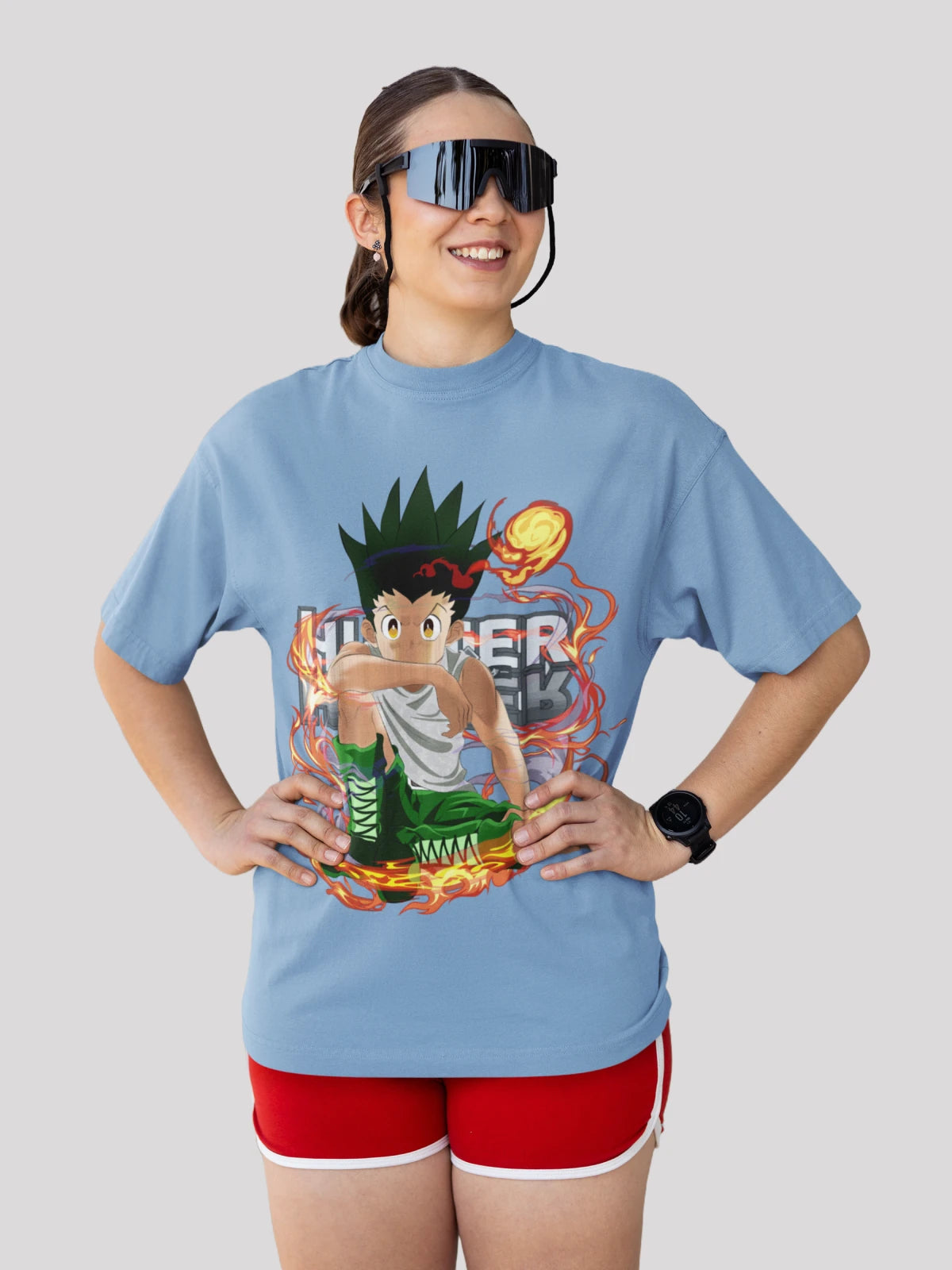 Gone crazy for GON Anime Unisex Oversized  T-shirt-Baby blue