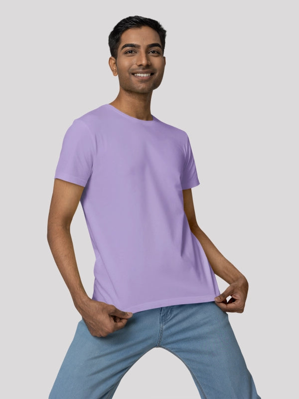 Lavender Solid Round Neck Regular Fit Cotton T-shirt