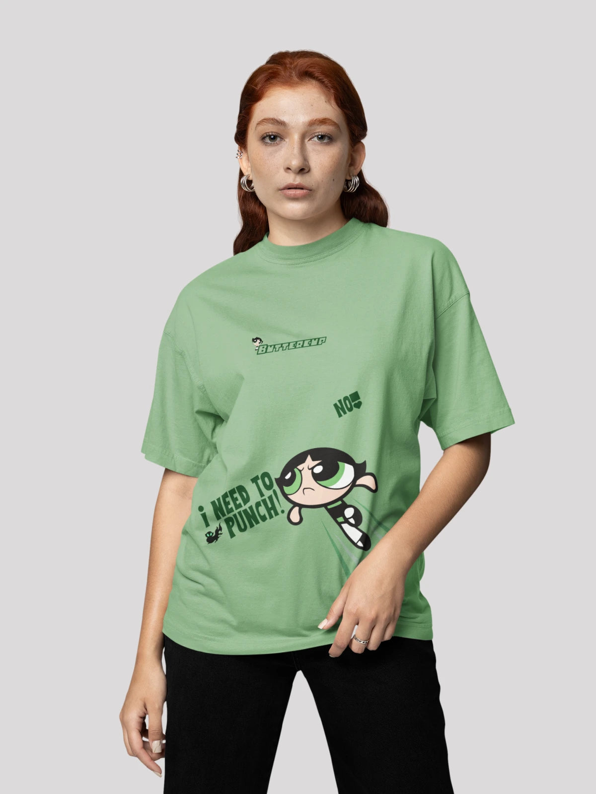 Rebellious Buttercup Green Printed Oversized Powerpuff Girls T-shirt