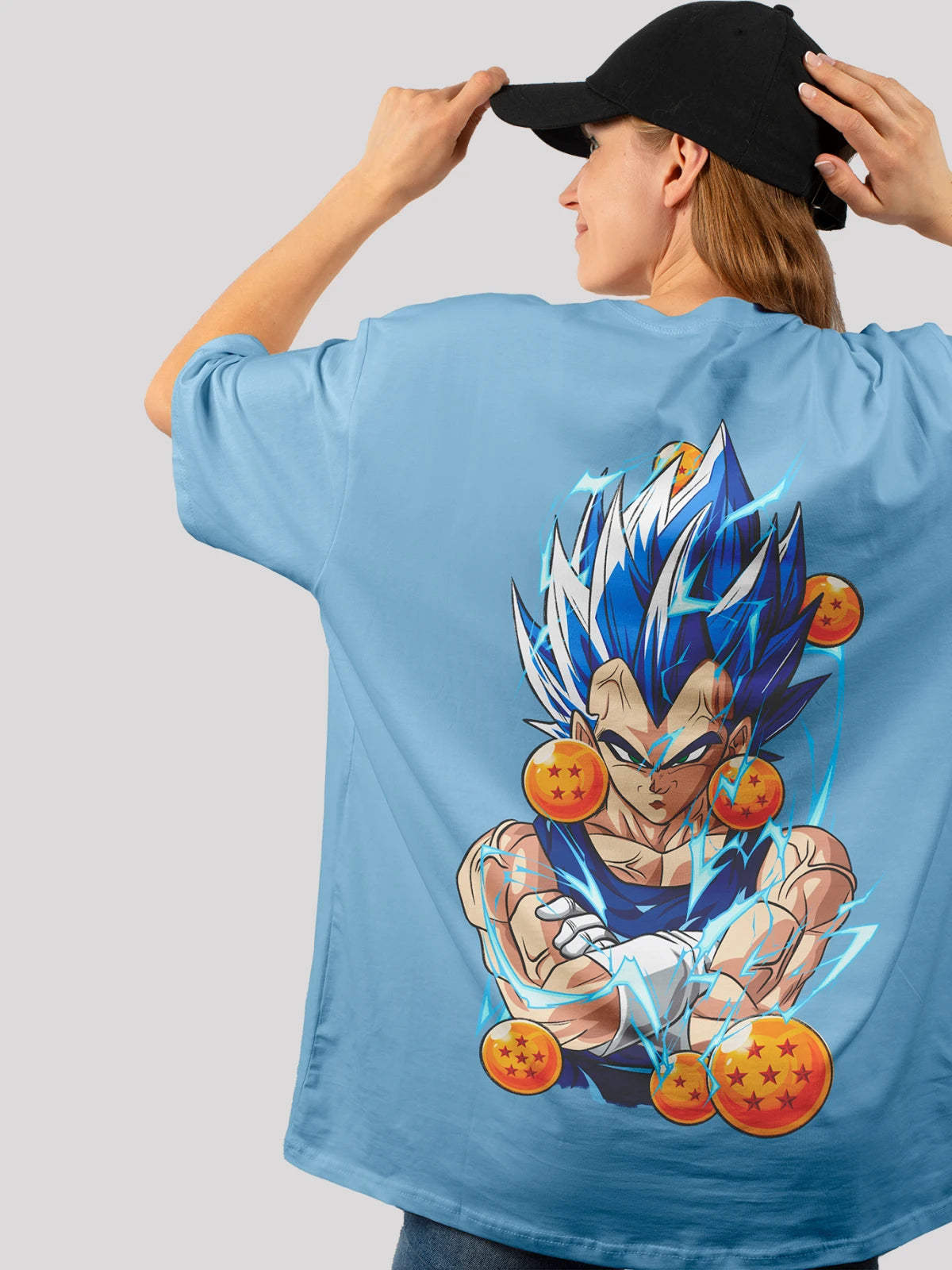 Vegeta Power Anime Unisex Oversized  T-shirt-baby blue