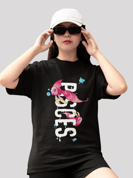 Pisces Zodiac Unisex Oversize T-Shirt-Black