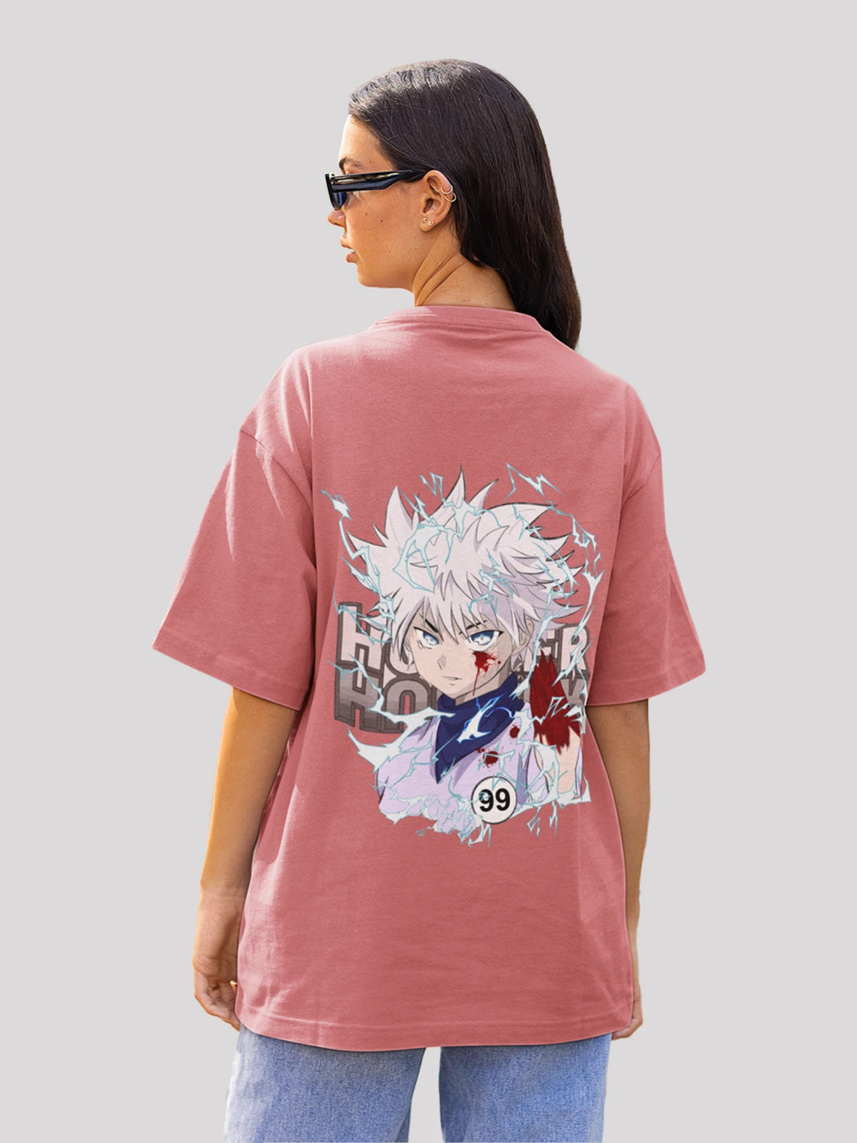 Crazy Killuas Anime Unisex Oversized  T-shirt-Dusty Rose