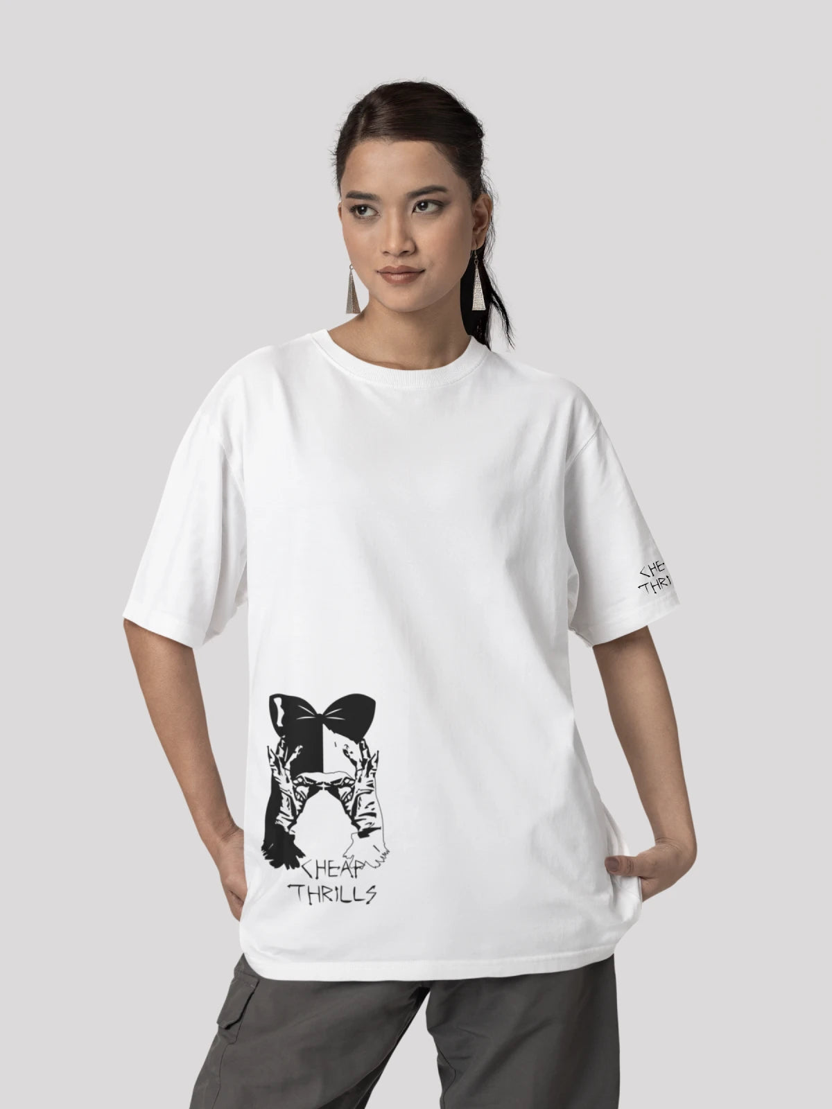 White Cheap Thrills Music-themed Oversized T-shirt