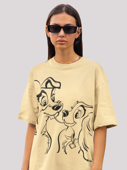 Lady and The Tramp: Beige Disney Themed Cute Women's Oversized T-shirt