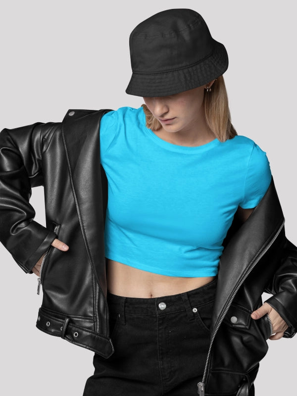 Sky Blue Plain Crop Top for Women