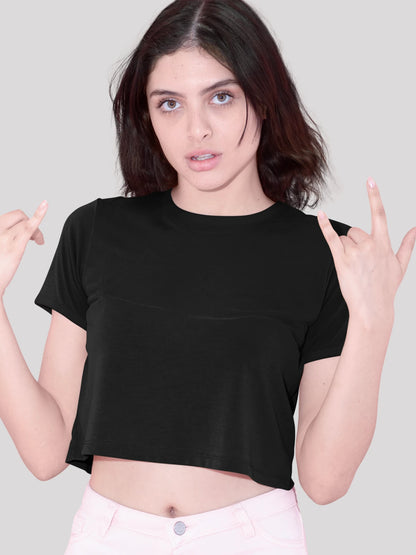 Black Plain Crop Top for Women