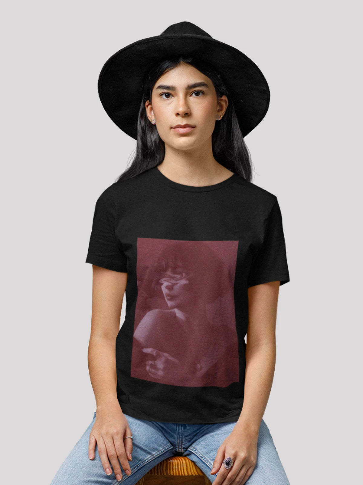 Blurry Eyes Black T-Shirt For Women