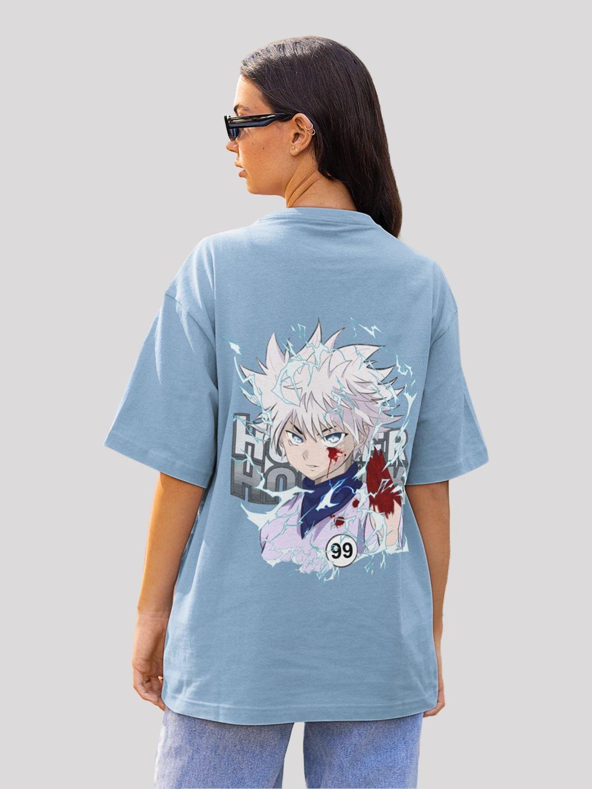 Crazy Killuas Anime Unisex Oversized  T-shirt-baby blue