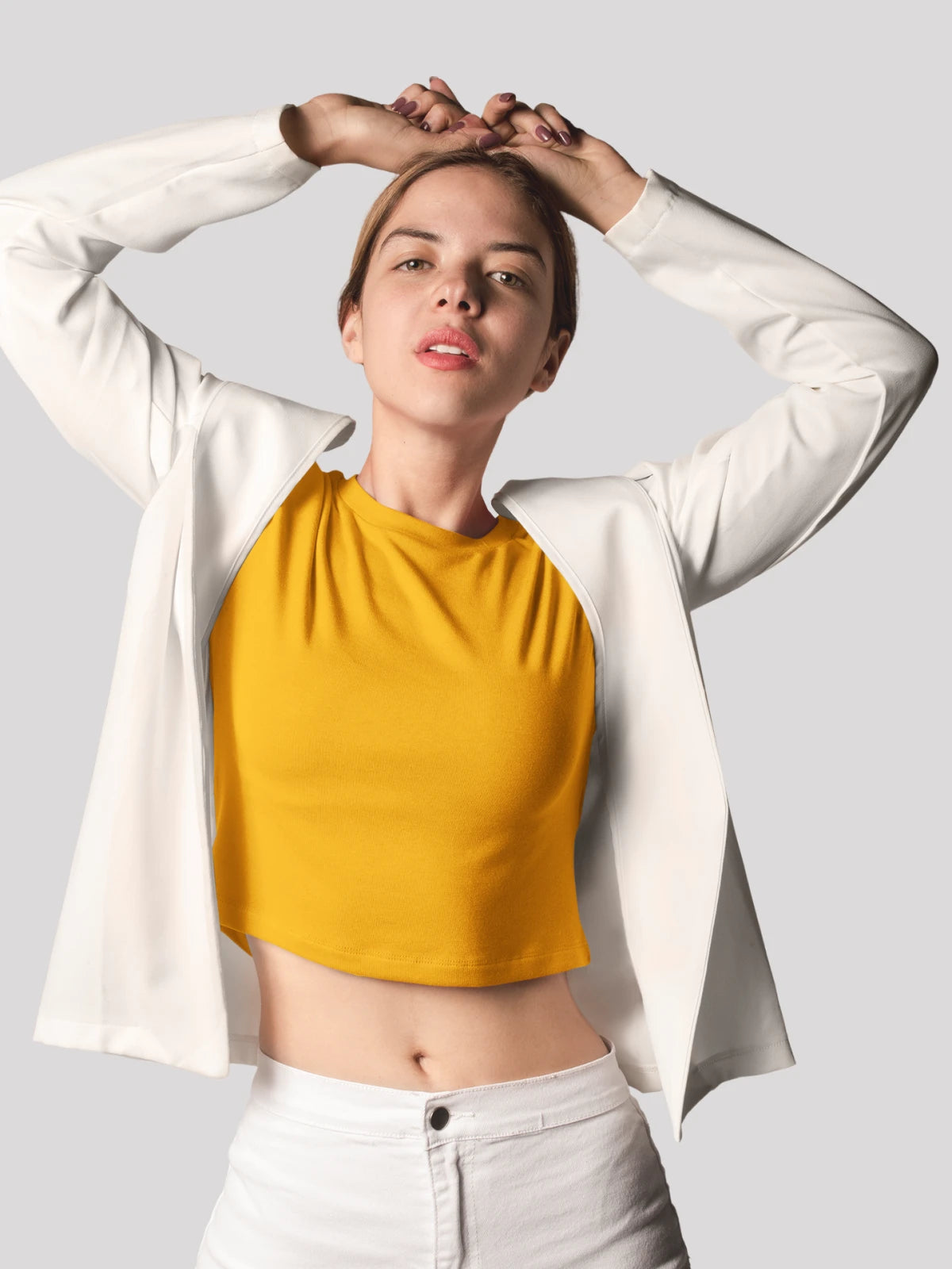 Golden Yellow Plain Crop Top for Women