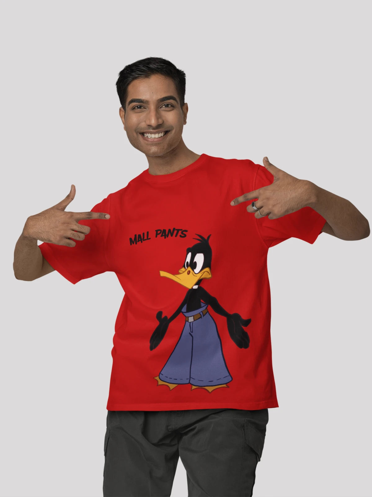 Daffy Duck: Looney Tunes Themed Red Cartoon Print  Oversized T-shirt