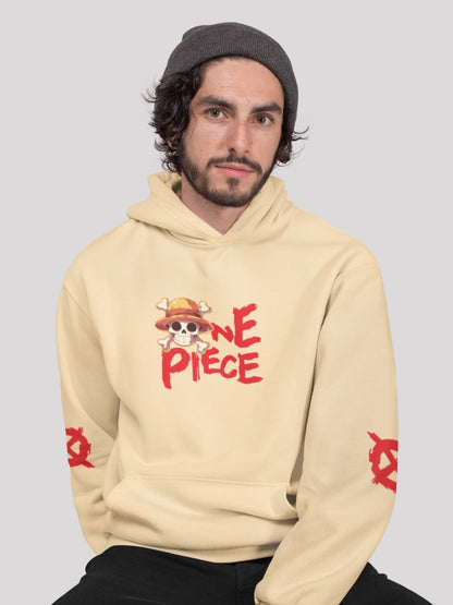 One Piece Beige Heavyweight Printed Oversized Hoodie