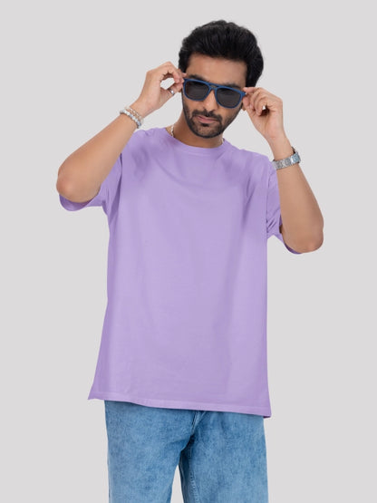 Lavender Solid Round Neck Oversized Cotton T-shirt