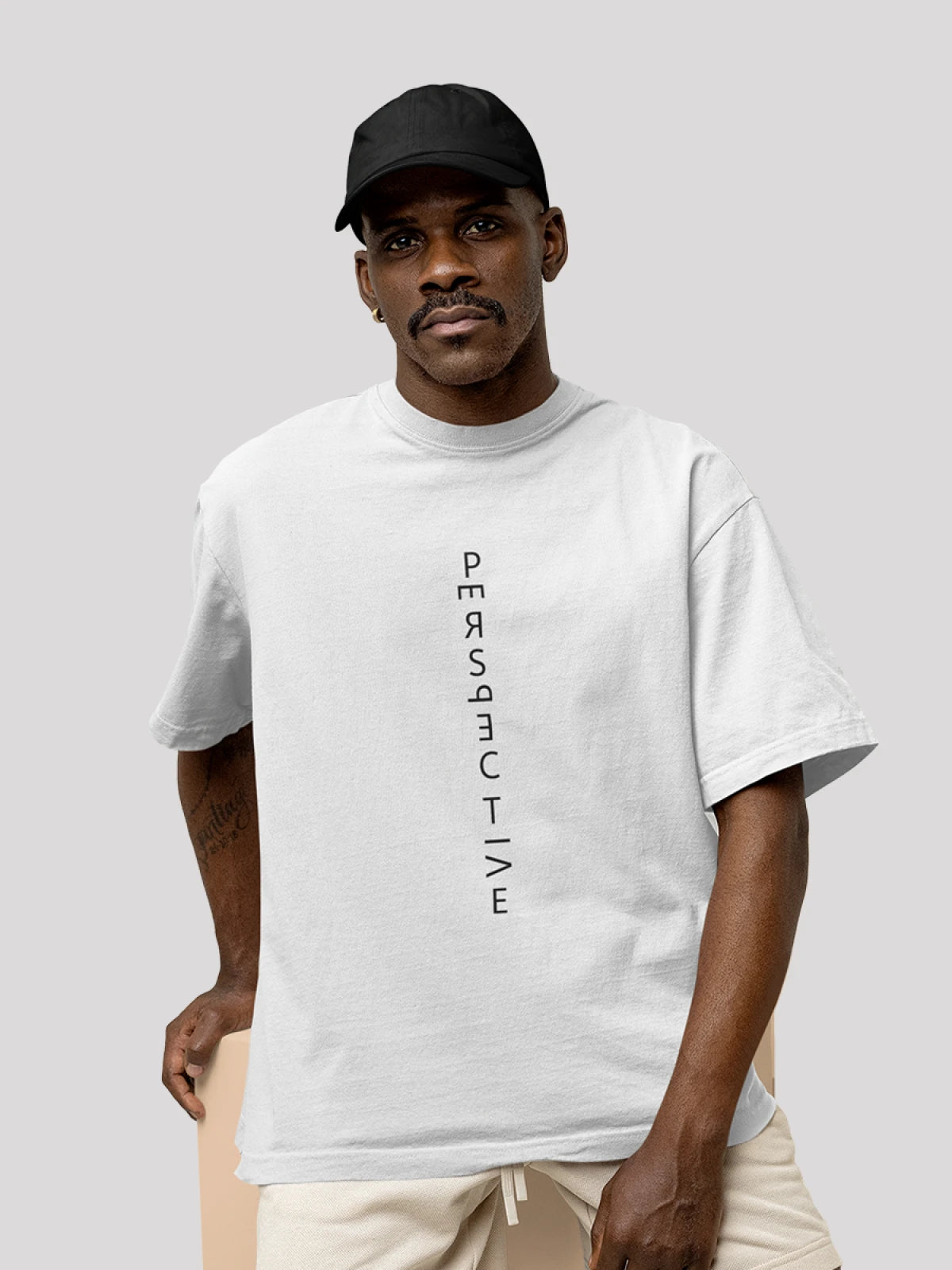 Perspective Oversized White T-Shirt For Men