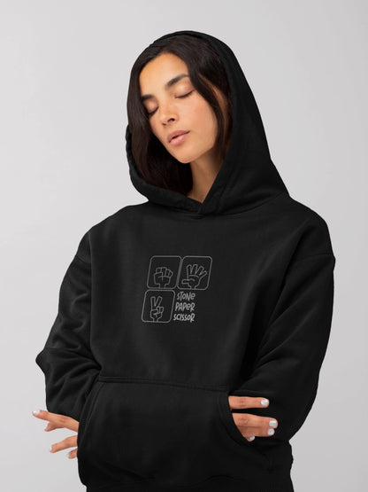 Stone Paper Scissors - Trendy & Unique Print Black Oversized Hoodie