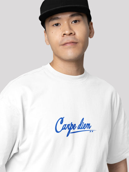 Carpe Diem White Typography Motivational Print Oversized T-shirt