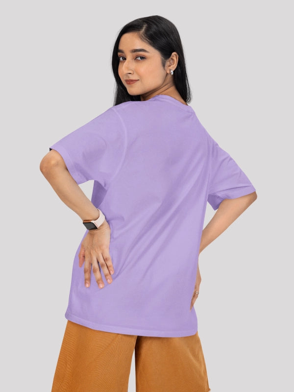 Lavender Solid Round Neck Oversized Cotton T-shirt