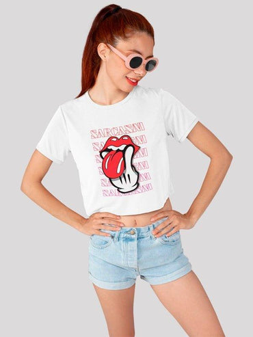 Sarcasm White Crop Top For Women