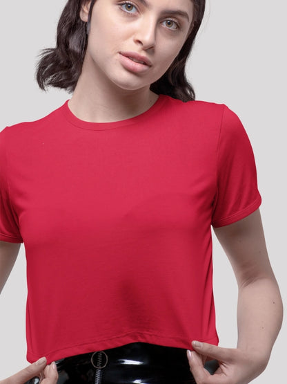 Red Plain Crop Top for Women