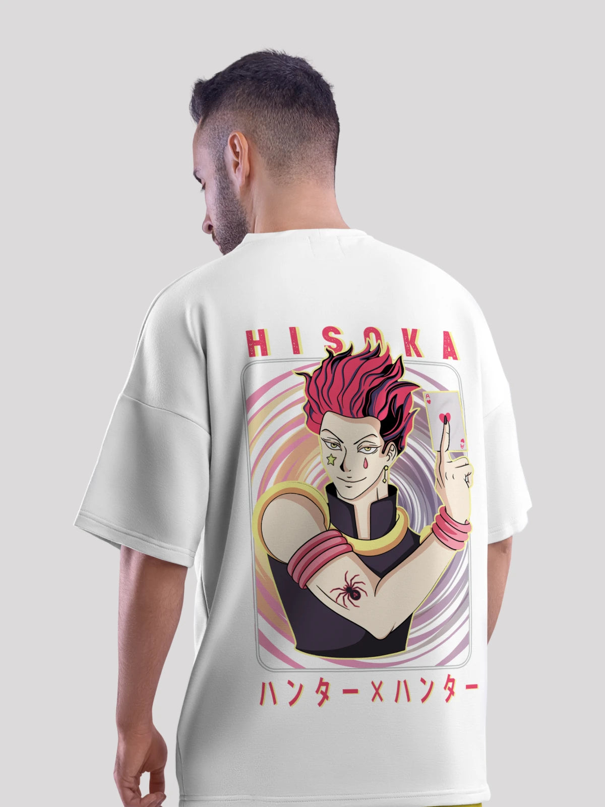 Hisoka Anime Unisex Oversized T-shirt-White