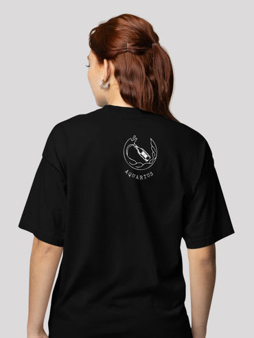 Aquarius Zodiac Unisex Oversize T-Shirt-Black