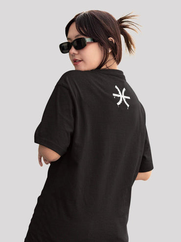 Pisces Zodiac Unisex Oversize T-Shirt-Black