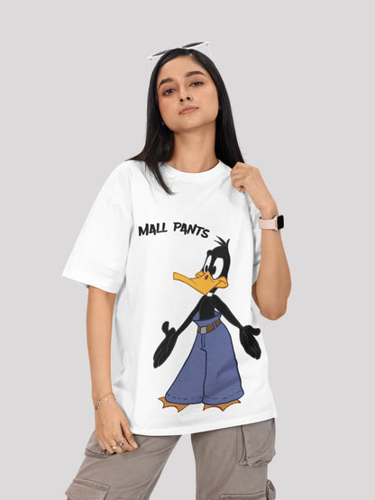 Daffy Duck: Looney Tunes Themed White Cartoon Print  Oversized T-shirt