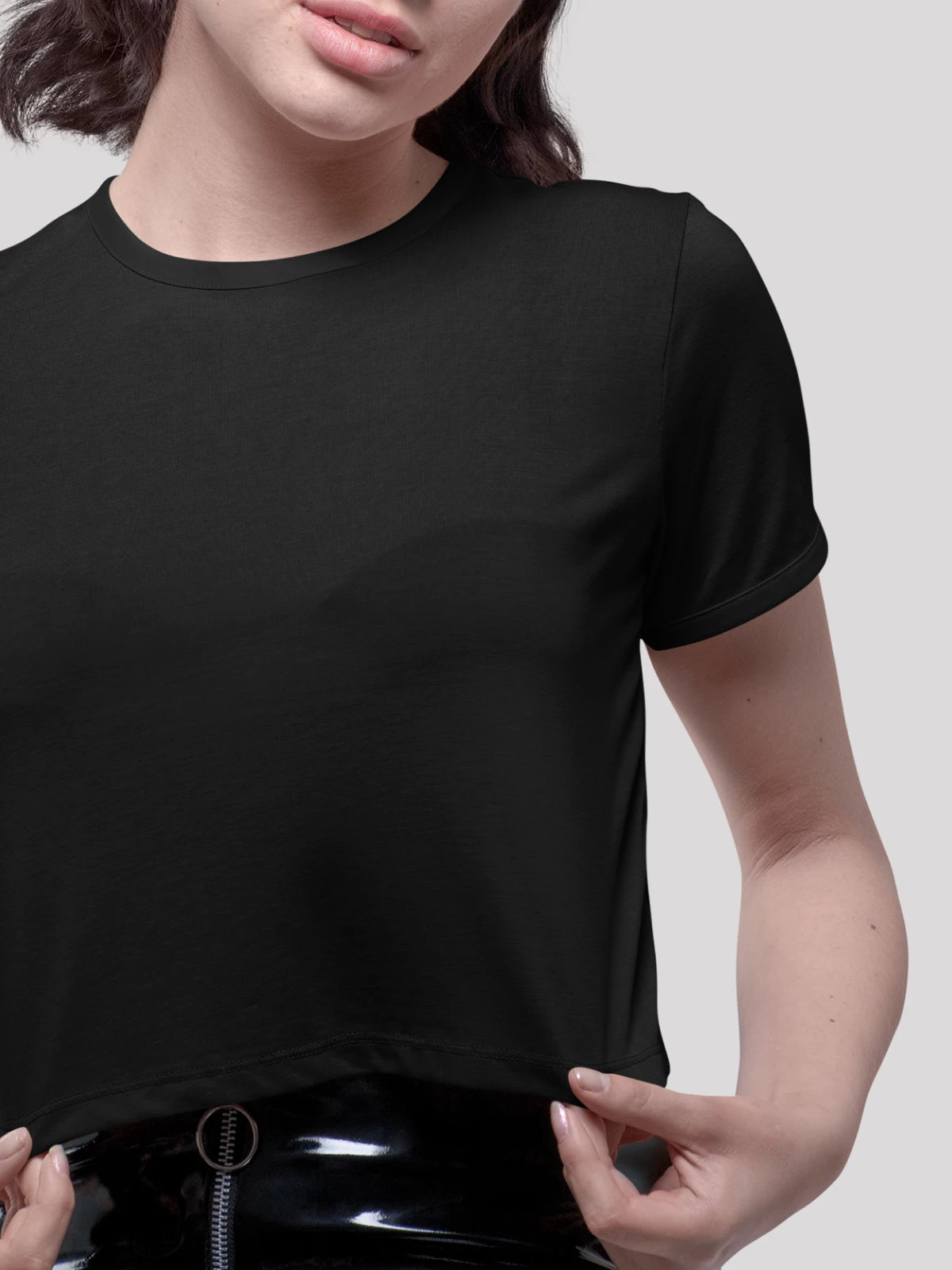 Black Plain Crop Top for Women