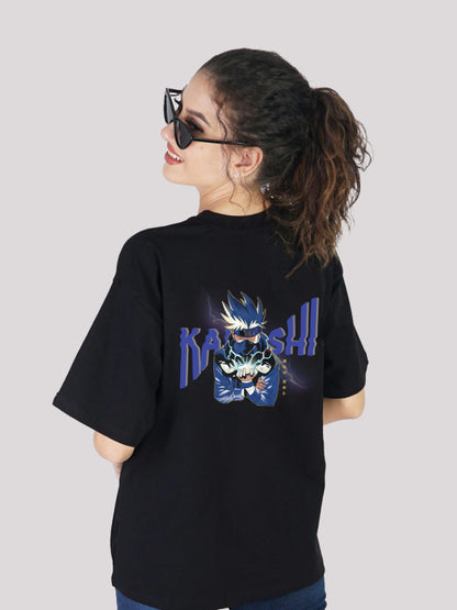 Kakashi: Naruto themed Black Oversized Anime T-shirt