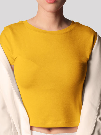 Golden Yellow Plain Crop Top for Women