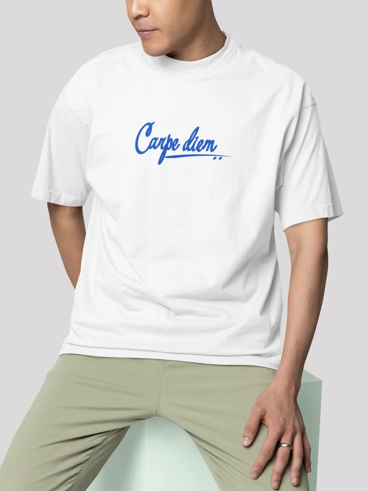 Carpe Diem White Typography Motivational Print Oversized T-shirt