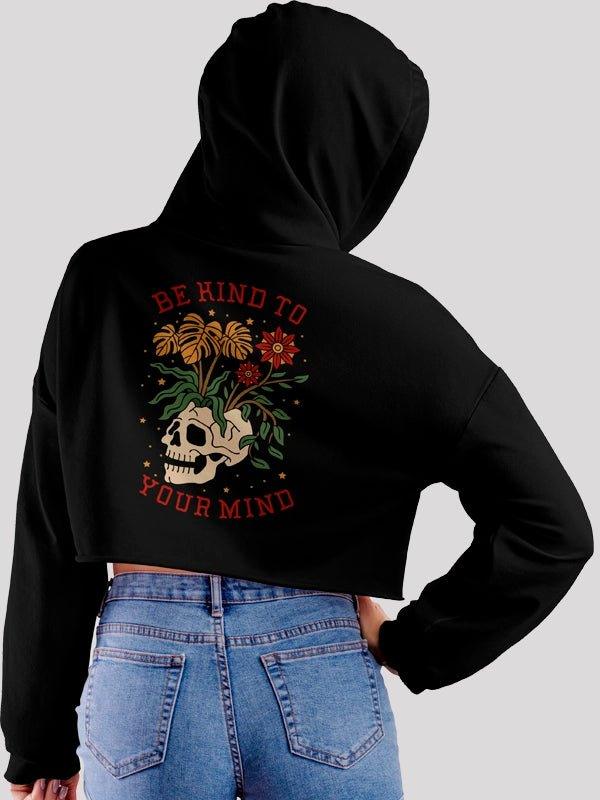 Your Mind Black Crop- Hoodie For Women