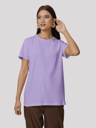 Lavender Solid Round Neck Regular Fit Cotton T-shirt