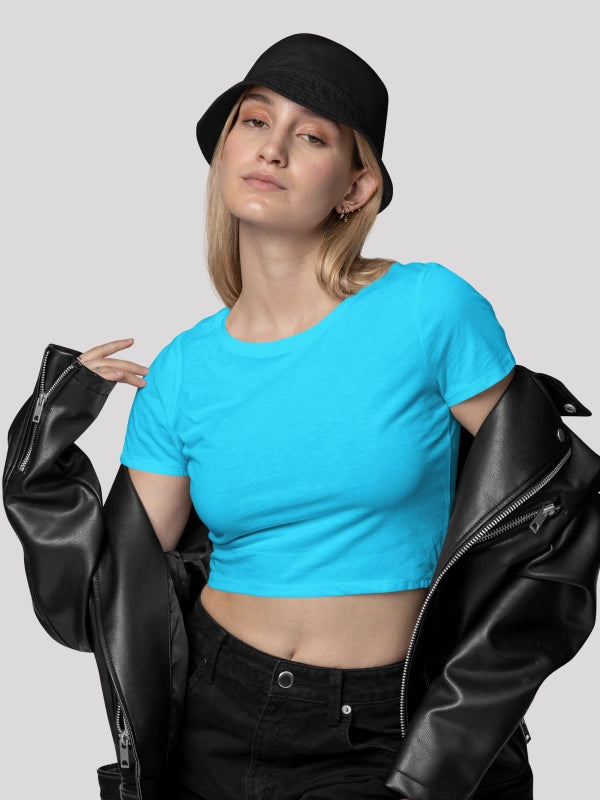 Sky Blue Plain Crop Top for Women