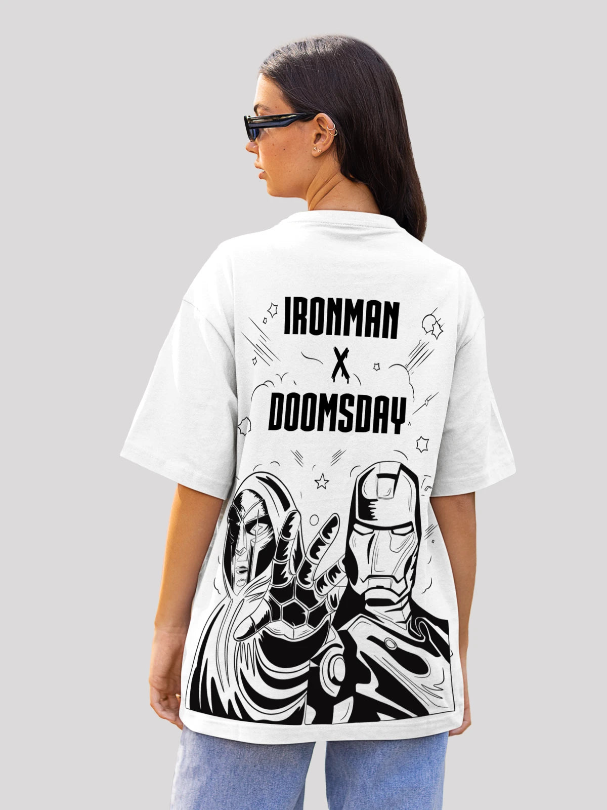 Edgy Ironman X Doomsday White Oversized Marvel T-shirt