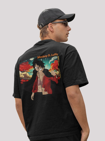 Monkey D Luffy: One Piece Themed Oversized Black Anime T-shirt