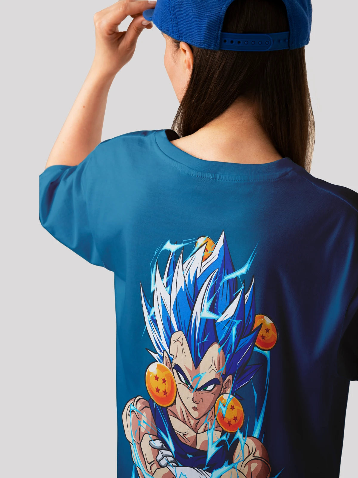 Vegeta Power Anime Unisex Oversized  T-shirt-Navy blue 