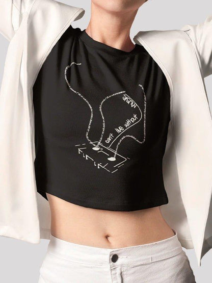 Music Black Crop Top For Women