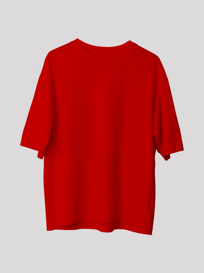 Red Solid Round Neck Oversized Cotton T-shirt