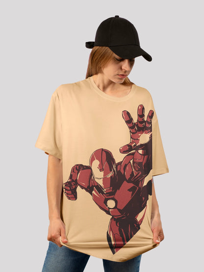 Invincible Ironman Beige Oversized Printed T- shirt