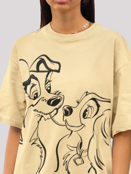 Lady and The Tramp: Beige Disney Themed Cute Women's Oversized T-shirt