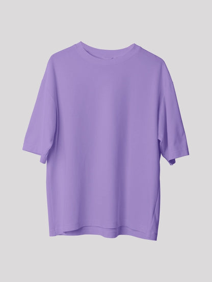 Lavender Solid Round Neck Oversized Cotton T-shirt