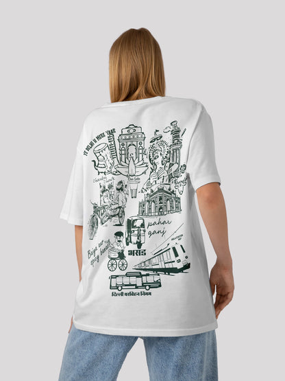 Delhi Se Hu: City-Themed White Back Print Oversized T-shirt