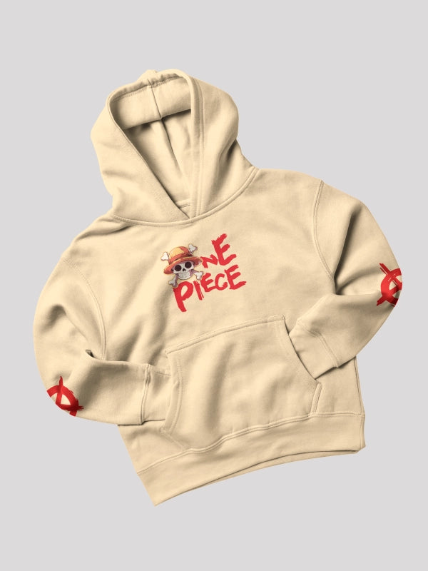 One Piece Beige Heavyweight Printed Oversized Hoodie