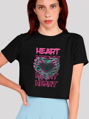 Caged Heart Black Crop Top For Women